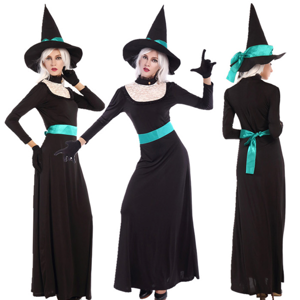 魔女 ワンピース ハロウィン 仮装 パーティー 仮装 帽子と手袋付き ロングドレス ブラックドレス ハロウィン 仮装 コスチューム レディース 仮装 大人用eb791f0f0x0