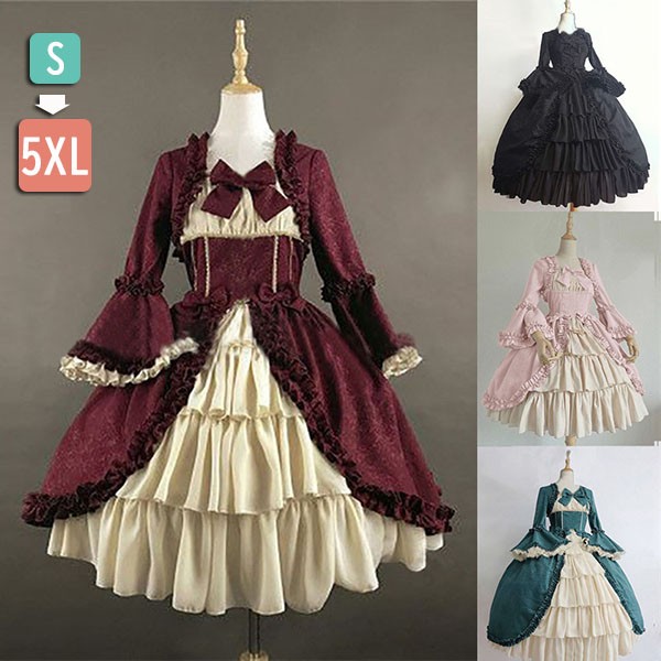 コンカフェ衣装 ロリータ ビッグカラー ワンピース クラロリ 単品 ゴスロリ 長袖あり 袖付き Aライン Lolita コスチューム 衣装