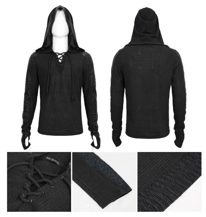 ロック メンズトップス メンズ スチーム時代 18世 黒 フード付きTシャツ パンク ゴシック風 ダーク rock ヘヴィメタル 大きいサイズ S~4XL コスプレ・衣装のVings
