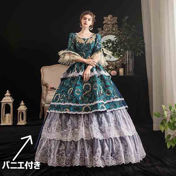 中世 貴族 ドレス ヨーロッパ 貴婦人 お嬢様 お姫様 ステージ衣装 舞台衣装 ロングドレス ワンピース パニエ オペラ 声楽 宮廷 コスプレ・衣装のVings