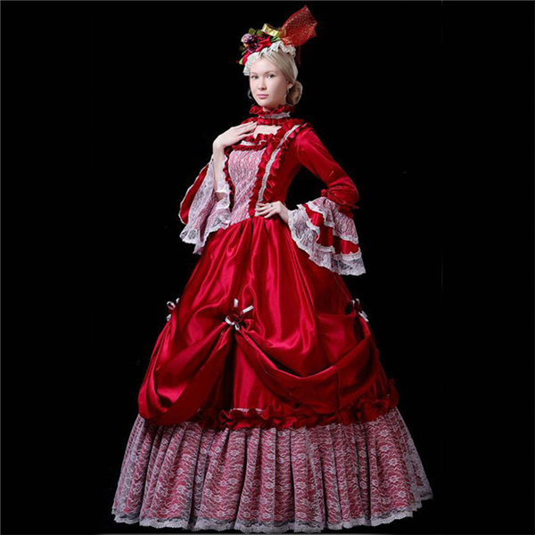 女性用 ヨーロッパ貴族の衣装 仮装 中世貴族風 ロングドレス レッド 9分袖 宮廷 お嬢様 舞台衣装 王族服 復古 | Vings(ヴィングス)