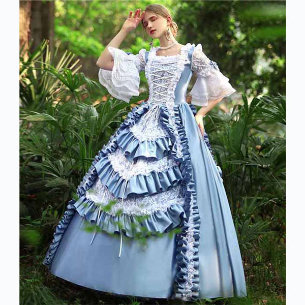 レディース ロングドレス 編み上げタイプ 半袖 ロココ 貴族ドレス 中世ヨーロッパ  ステージ衣装 コスプレ・衣装のVings