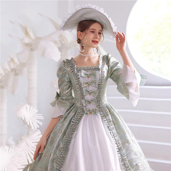 レディース ロングドレス ロココ 貴族ドレス 中世ヨーロッパ ステージ衣装 田園風 グリーン コスプレ・衣装のVings