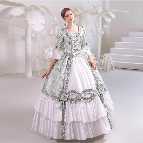 レディース ロングドレス ロココ 貴族ドレス 中世ヨーロッパ ステージ衣装 田園風 グリーン コスプレ・衣装のVings