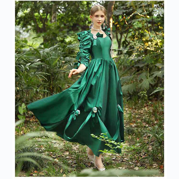 ロングドレス ロココ 貴族ドレス グリーン 中世ヨーロッパ  プリンセスドレス ステージ衣装 緑 コスプレ・衣装のVings