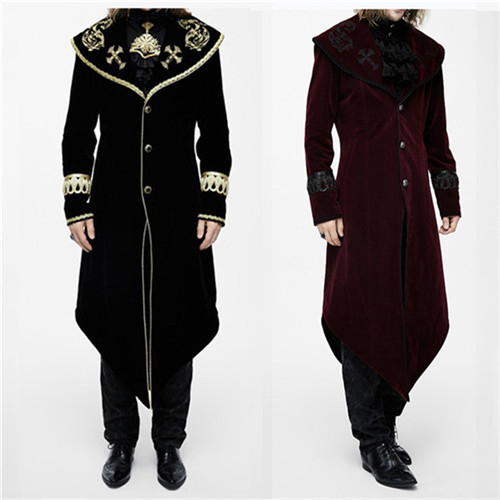 中世貴族衣装 メンズ 宮廷服 ロングコート 黒 ワインレッド Vings ヴィングス