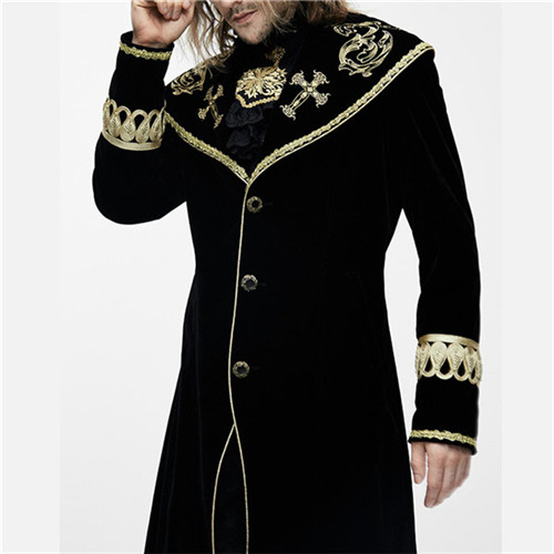 中世貴族衣装 メンズ 宮廷服 ロングコート 黒 ワインレッド Vings ヴィングス