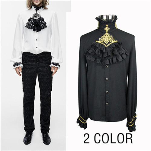 貴族風シャツ 長袖 メンズ 装飾豪華 ホワイト ブラック コスプレ・衣装のVings