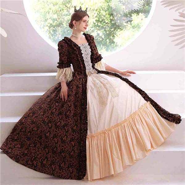 ロングドレス ロココ 貴族ドレス 中世ヨーロッパ お姫様 プリンセスドレス ステージ衣装 ブラウン コスプレ・衣装のVings