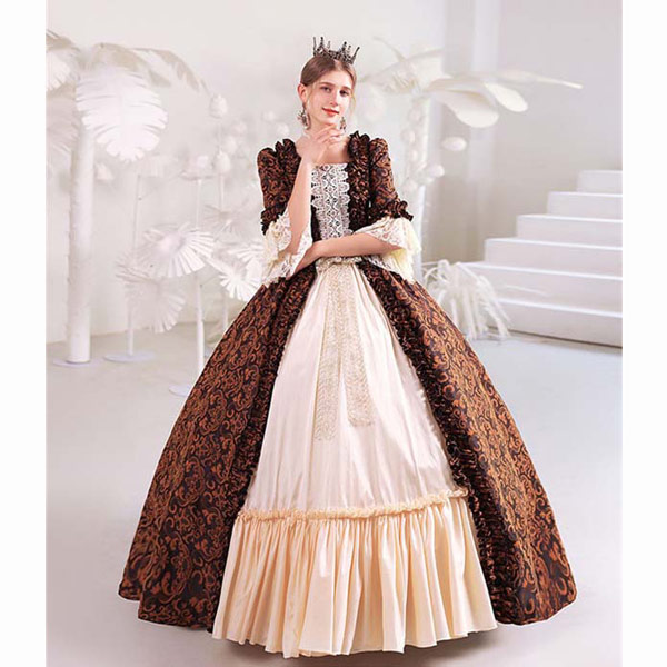 ロングドレス ロココ 貴族ドレス 中世ヨーロッパ お姫様 プリンセスドレス ステージ衣装 ブラウン コスプレ・衣装のVings