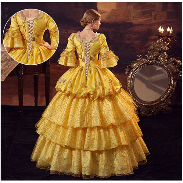 貴族ドレス 18世紀 中世ヨーロッパ レディース ロングドレス ステージ衣装 オペラ イエロー Vings(ヴィングス)