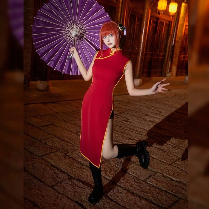 銀魂 ぎんたま 神楽 チャイナドレス コスプレ衣装 cosplay 仮装 文化祭 学園祭 ウイッグ追加可 S M L XL 2XL コスプレ・衣装のVings