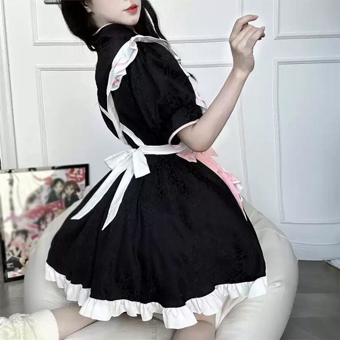 ロリータ メイド服 ワンピース Lolita 中華風 袖あり 通販 文化祭 学園祭 コスプレ衣装 ゴスロリ ゴシック コスチューム アニメ オールシーズン ハロウィンコスチューム コスプレ おすすめ 可愛い ピンク ブラック ハロウィン クリスマス S M L コスプレ・衣装のVings