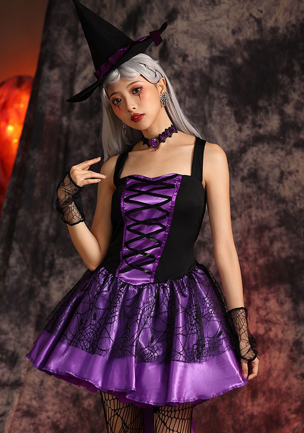 ハロウィン コスプレ 魔女 紫 ウィッチ キッズ ドレス 100cm ドレス