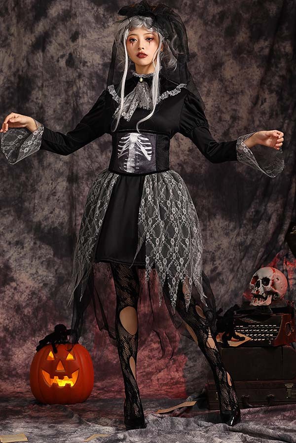 ゴシック cosplay ハロウィン 衣装 ドクロの花嫁 Halloween ワンピース