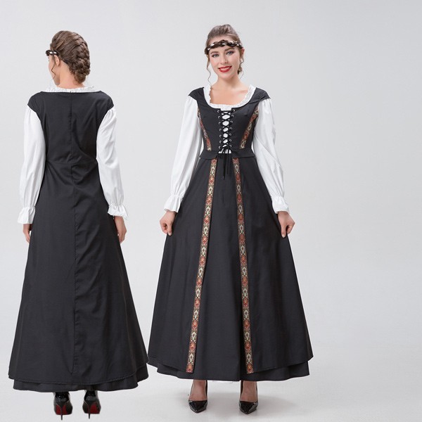 ハロウィンワンピース 中世 ヨーロッパ風 レディース ワンピース ロング コスプレ 女性 ヨーロッパ中世 古着 Halloween 中世 復古 復古風 西洋 民族衣装 貴族 中世紀 巫女 女性用 宮廷装コスチューム 魔法 イベント 演出服 パーティー 文化祭 学園祭 イベント 仮面舞踏会 コスプレ・衣装のVings