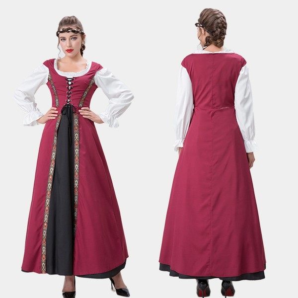 ハロウィンワンピース 中世 ヨーロッパ風 レディース ワンピース ロング コスプレ 女性 ヨーロッパ中世 古着 Halloween 中世 復古 復古風 西洋 民族衣装 貴族 中世紀 巫女 女性用 宮廷装コスチューム 魔法 イベント 演出服 パーティー 文化祭 学園祭 イベント 仮面舞踏会 コスプレ・衣装のVings