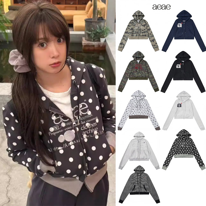 aeae DOT SMALL LETTER 無地 長袖 ファスナー パーカー 迷彩 ボーダー フード付きジップアップアウター レディース カジュアル ジップパーカー多タイプ展開 日系ストリート風 sh281h5 コスプレ・衣装のVings