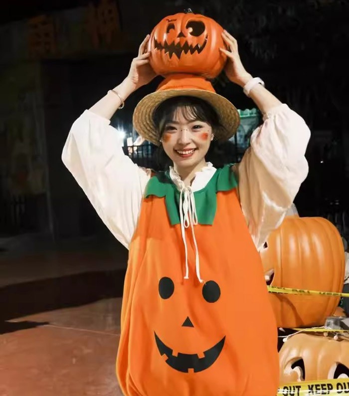ハロウィン 仮装 コスチューム かぼちゃ 衣装 レディース メンズ キッズ フリーサイズ パーティー 学園祭 イベント コスプレ グッズ ヘアバンド追加可 コスプレ・衣装のVings