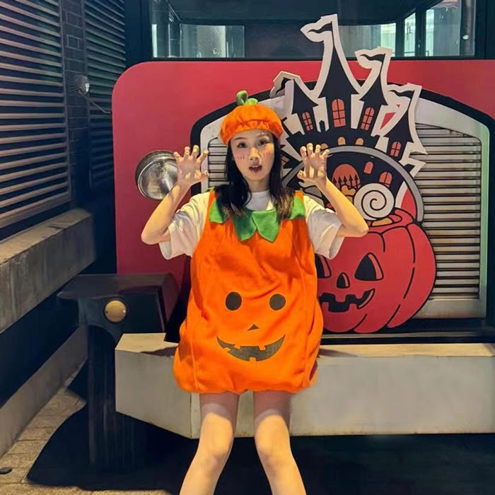 ハロウィン 仮装 コスチューム かぼちゃ 衣装 レディース メンズ キッズ フリーサイズ パーティー 学園祭 イベント コスプレ グッズ ヘアバンド追加可 コスプレ・衣装のVings