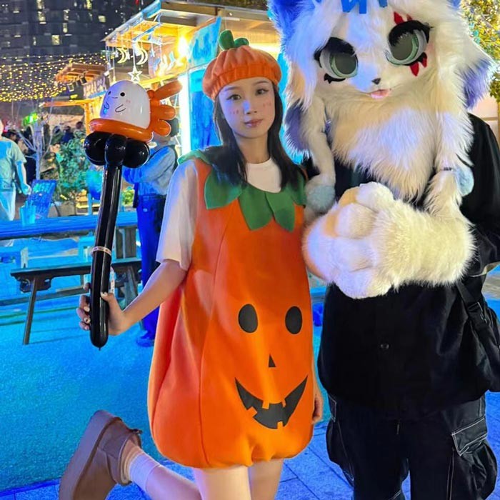 ハロウィン 仮装 コスチューム かぼちゃ 衣装 レディース メンズ キッズ フリーサイズ パーティー 学園祭 イベント コスプレ グッズ ヘアバンド追加可 コスプレ・衣装のVings