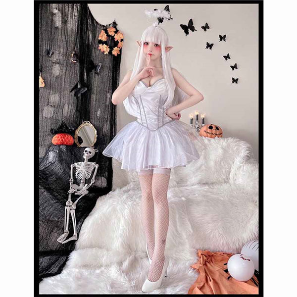 ハロウィン衣装 レディース 白い天使 ワンピース かわいい ヘアアクセサリー 羽 ワンピース 耳 コスプレ・衣装のVings
