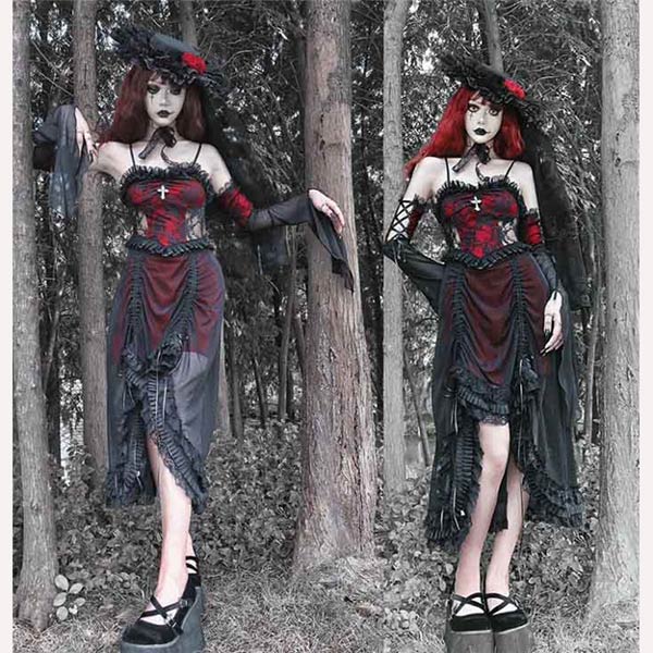 ハロウィン 女性用 吸血鬼 ゴシック暗黒風 レース キャミソールドレス ワンピース 帽子 トップス追加可 コスプレ・衣装のVings