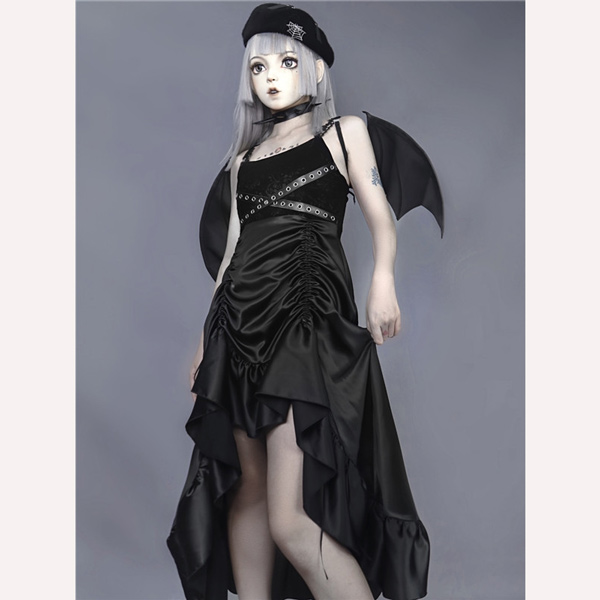 ゴシック暗黒風 スリングドレス 黒 ハロウィン 仮装舞踏会 女性用 コスチューム コスプレ・衣装のVings