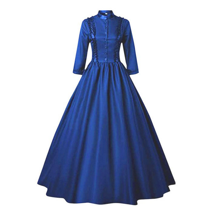 ドレス ロングドレス 宮廷服ドレス 中世ヨーロッパ ビクトリア フリル 学園祭 文化祭 ボリューム コスチューム ワンピース パーティードレス 衣装 コスプレ ハロウィン ブラウン ブルー S M L XL 2XL 3XL コスプレ・衣装のVings