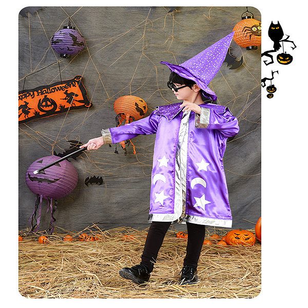 魔法ローブ 子供 ハロウィン 子供衣装 仮装 お化け 魔法使い 万聖節 悪魔 幼稚園 コスプレ・衣装のVings