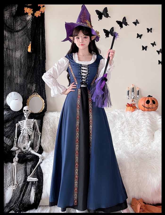 中世ヨーロッパ 貴族 ドレス ロングドレス コスプレ衣装 大人 魔法使い パーティードレス ハロウィン 仮装 上品 ネイビー ワインレッド ゴシック様式 ビクトリア 風 学園祭 文化祭 ダンスパーティー パーティードレス 衣装 クリスマス 文化祭 学園祭 コスプレ・衣装のVings