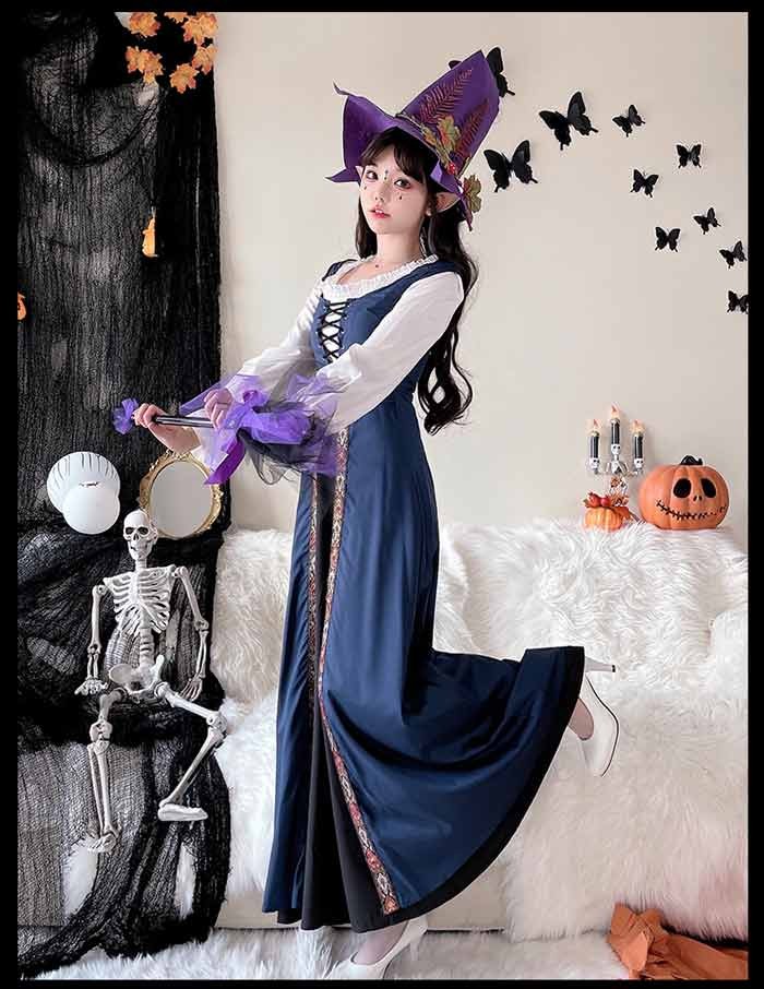 中世ヨーロッパ 貴族 ドレス ロングドレス コスプレ衣装 大人 魔法使い パーティードレス ハロウィン 仮装 上品 ネイビー ワインレッド ゴシック様式 ビクトリア 風 学園祭 文化祭 ダンスパーティー パーティードレス 衣装 クリスマス 文化祭 学園祭 コスプレ・衣装のVings