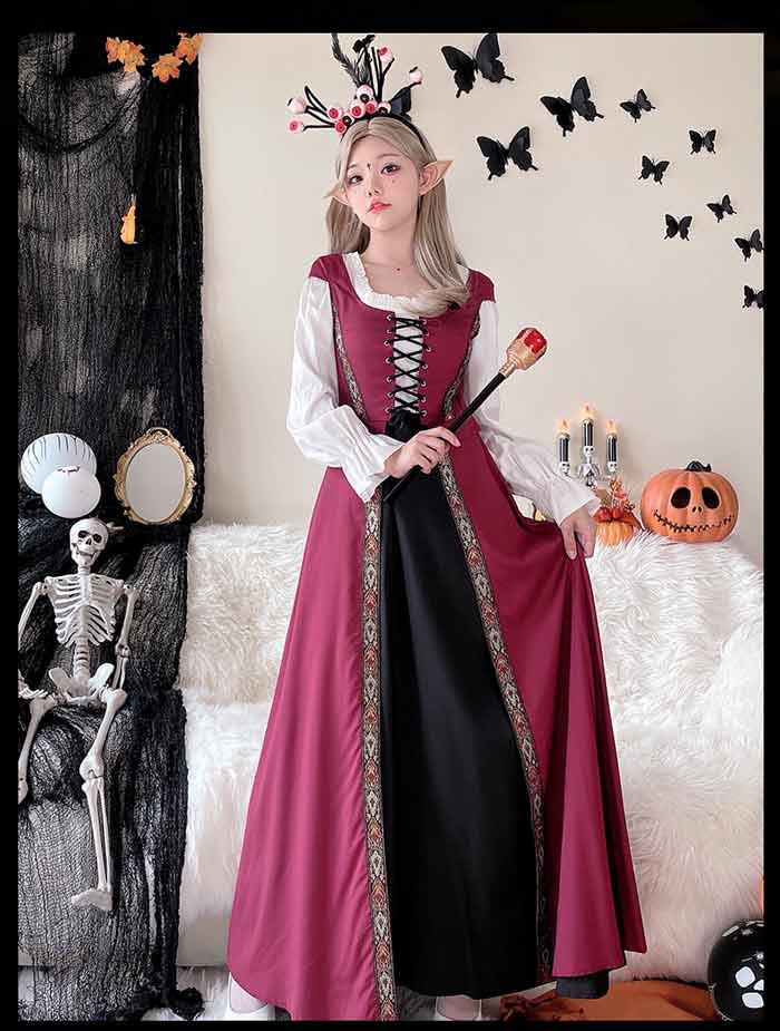 中世ヨーロッパ 貴族 ドレス ロングドレス コスプレ衣装 大人 魔法使い パーティードレス ハロウィン 仮装 上品 ネイビー ワインレッド ゴシック様式 ビクトリア 風 学園祭 文化祭 ダンスパーティー パーティードレス 衣装 クリスマス 文化祭 学園祭 コスプレ・衣装のVings