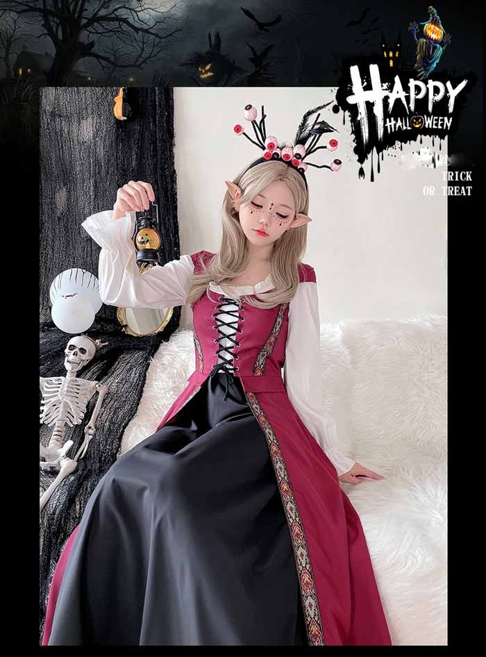 中世ヨーロッパ 貴族 ドレス ロングドレス コスプレ衣装 大人 魔法使い パーティードレス ハロウィン 仮装 上品 ネイビー ワインレッド ゴシック様式 ビクトリア 風 学園祭 文化祭 ダンスパーティー パーティードレス 衣装 クリスマス 文化祭 学園祭 コスプレ・衣装のVings