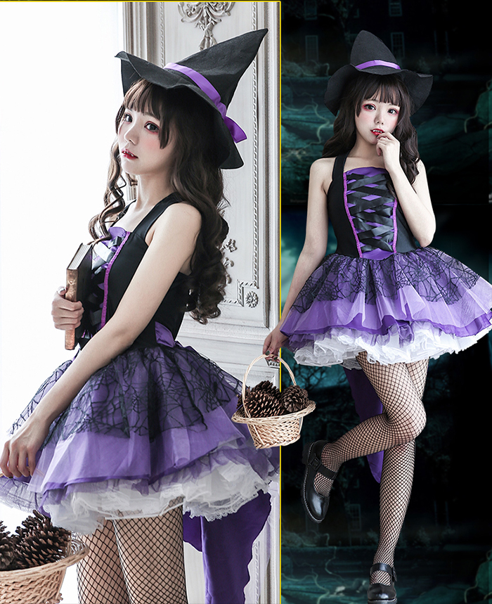 ハロウィン 吸血鬼  ワンピース コスチューム ハロウィン衣装 仮装 かわいい おしゃれ ハロウィンコスプレ グレー パープル コスプレ・衣装のVings