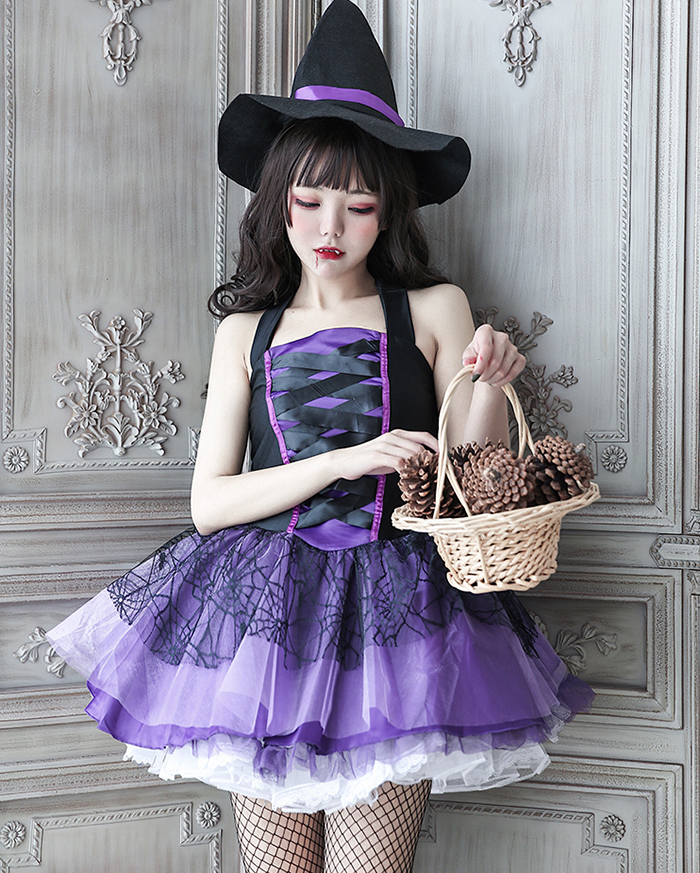 ハロウィン 吸血鬼  ワンピース コスチューム ハロウィン衣装 仮装 かわいい おしゃれ ハロウィンコスプレ グレー パープル コスプレ・衣装のVings