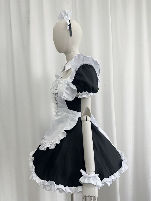 ロリータ ハロウィン メイド服 コスチューム 十字架 レトロ風 クラロリ ショート丈 半袖 パフスリーブ フリル レディース ゴスロリ ロリィタファッション コスプレ 衣装 可愛い 仮装 パーティー イベント 文化祭 学園祭 ブルー ブラック 黒 大きいサイズ S M L XL 2XL 3XL コスプレ・衣装のVings