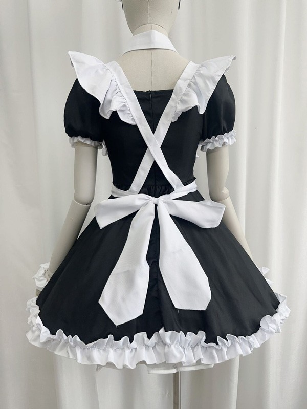 ロリータ ハロウィン メイド服 コスチューム 十字架 レトロ風 クラロリ ショート丈 半袖 パフスリーブ フリル レディース ゴスロリ ロリィタファッション コスプレ 衣装 可愛い 仮装 パーティー イベント 文化祭 学園祭 ブルー ブラック 黒 大きいサイズ S M L XL 2XL 3XL コスプレ・衣装のVings