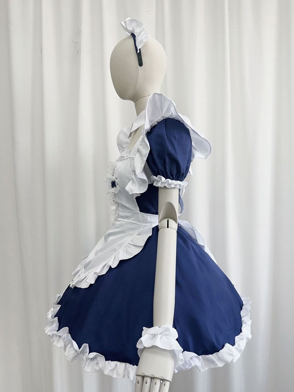 ロリータ ハロウィン メイド服 コスチューム 十字架 レトロ風 クラロリ ショート丈 半袖 パフスリーブ フリル レディース ゴスロリ ロリィタファッション コスプレ 衣装 可愛い 仮装 パーティー イベント 文化祭 学園祭 ブルー ブラック 黒 大きいサイズ S M L XL 2XL 3XL コスプレ・衣装のVings