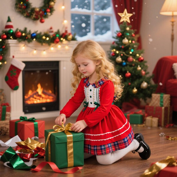 キッズワンピース チェック柄 クリスマス風 ロリータ リボン ワンピース ショート丈 ミニ 長袖 秋冬 コスチューム衣装 子供 パーティードレス カラードレス ワンピース お姫様 女の子 子供 かわいい ステージ 演出 誕生日 イベント 写真用 レッド グリーン 70 80 90 100 110 コスプレ・衣装のVings