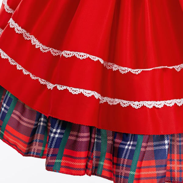 キッズワンピース チェック柄 クリスマス風 ロリータ リボン ワンピース ショート丈 ミニ 長袖 秋冬 コスチューム衣装 子供 パーティードレス カラードレス ワンピース お姫様 女の子 子供 かわいい ステージ 演出 誕生日 イベント 写真用 レッド グリーン 70 80 90 100 110 コスプレ・衣装のVings