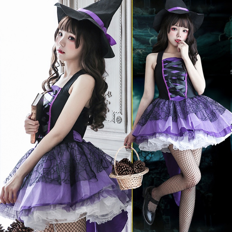 ハロウィン 吸血鬼 ワンピース コスチューム ハロウィン衣装 仮装 かわいい おしゃれ ハロウィンコスプレ グレー パープル コスプレ・衣装のVings