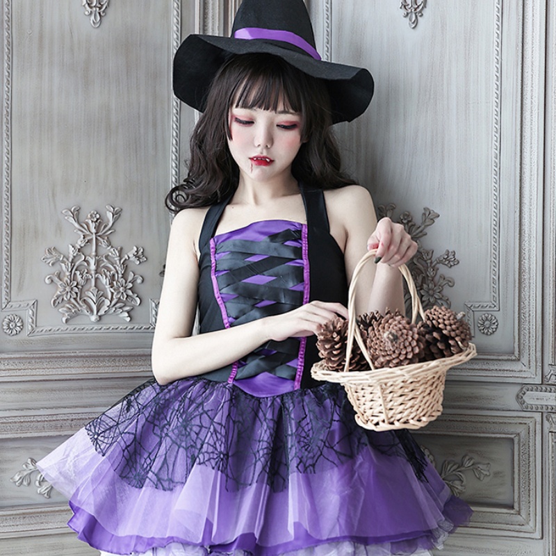 ハロウィン 吸血鬼 ワンピース コスチューム ハロウィン衣装 仮装 かわいい おしゃれ ハロウィンコスプレ グレー パープル コスプレ・衣装のVings