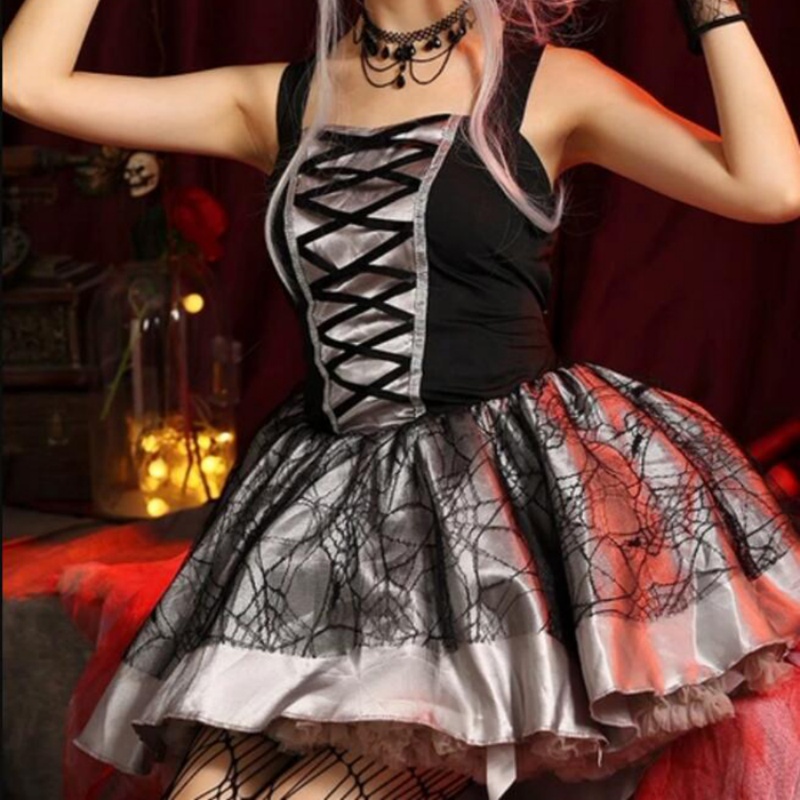 ハロウィン 吸血鬼 ワンピース コスチューム ハロウィン衣装 仮装 かわいい おしゃれ ハロウィンコスプレ グレー パープル コスプレ・衣装のVings