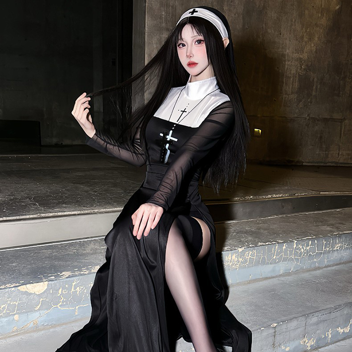 ハロウィン 衣装 修道女 仮装 コス コスプレ ハロウィン 聖女 修道士 コスプレ衣装 シスターコス シスター 黒 レディース ワンピース コスチューム 大人 女性 ハロウィン仮装 コスプレ・衣装のVings