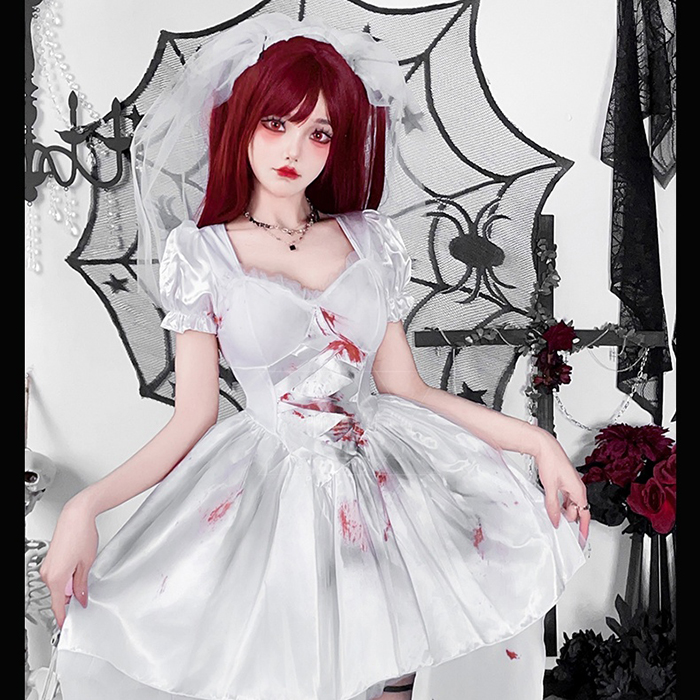 ハロウィン衣装 ゾンビ 仮装 花嫁 グレー レディース ワンピース ベール コスプレ・衣装のVings