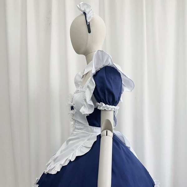 ロリータ ハロウィン メイド服 コスチューム 十字架 レトロ風 クラロリ ショート丈 半袖 パフスリーブ フリル レディース ゴスロリ ロリィタファッション コスプレ 衣装 可愛い 仮装 パーティー イベント 文化祭 学園祭 ブルー ブラック 黒 大きいサイズ S M L XL 2XL 3XL コスプレ・衣装のVings