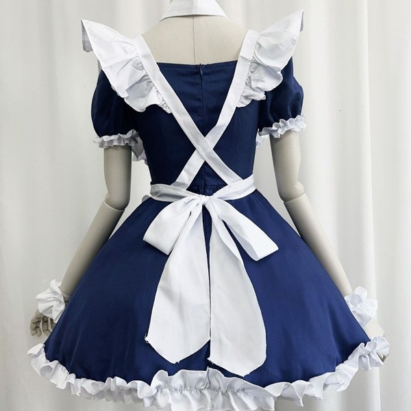 ロリータ ハロウィン メイド服 コスチューム 十字架 レトロ風 クラロリ ショート丈 半袖 パフスリーブ フリル レディース ゴスロリ ロリィタファッション コスプレ 衣装 可愛い 仮装 パーティー イベント 文化祭 学園祭 ブルー ブラック 黒 大きいサイズ S M L XL 2XL 3XL コスプレ・衣装のVings