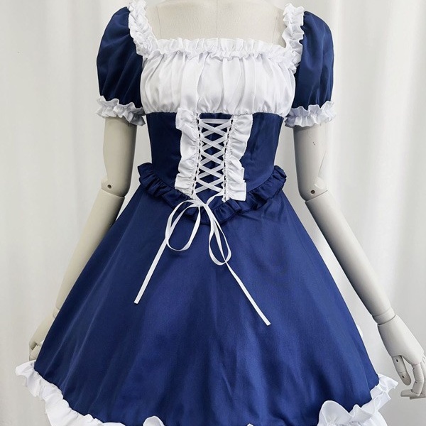 ロリータ ハロウィン メイド服 コスチューム 十字架 レトロ風 クラロリ ショート丈 半袖 パフスリーブ フリル レディース ゴスロリ ロリィタファッション コスプレ 衣装 可愛い 仮装 パーティー イベント 文化祭 学園祭 ブルー ブラック 黒 大きいサイズ S M L XL 2XL 3XL コスプレ・衣装のVings