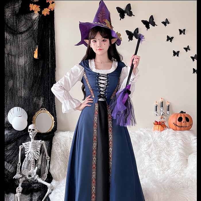 中世ヨーロッパ 貴族 ドレス ロングドレス コスプレ衣装 大人 魔法使い パーティードレス ハロウィン 仮装 上品 ネイビー ワインレッド ゴシック様式 ビクトリア 風 学園祭 文化祭 ダンスパーティー パーティードレス 衣装 クリスマス 文化祭 学園祭 コスプレ・衣装のVings